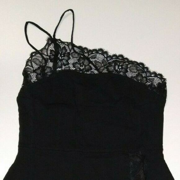 Free People Premonitions Mini Slip Dress XS Black Lace Trim One Shoulder Bodycon - Picture 7 of 16